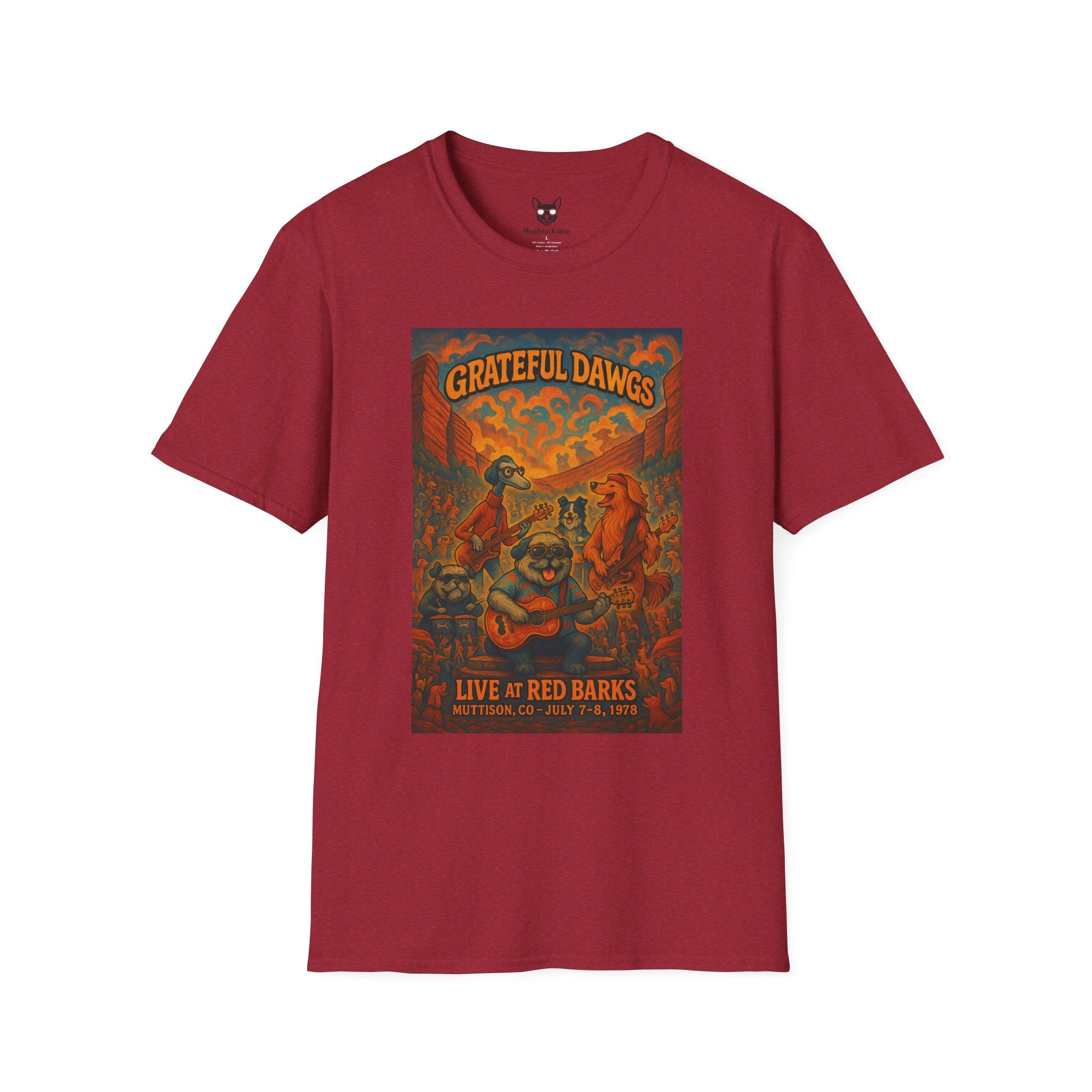 Grateful Dead Concert Poster Dog Parody Unisex Softstyle T-Shirt – Funny Tee for Music and Dog Lovers